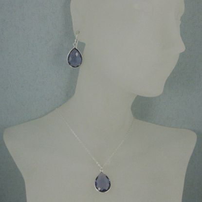 Wholesale Bezel Gem Tear Pendant Necklace & Earrings - Sterling Silver-Iolite Quartz (16-24")