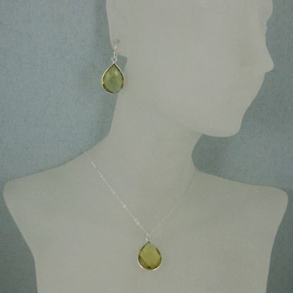 Wholesale Bezel Gem Tear Pendant Necklace & Earrings - Sterling Silver-Lemon Quartz (16-24")