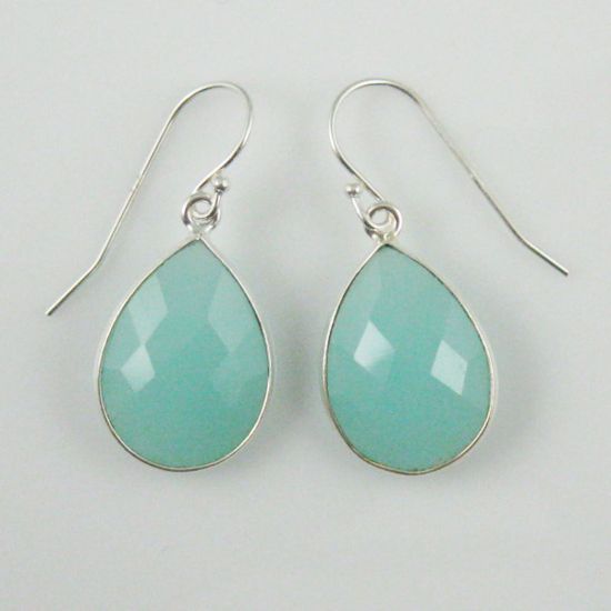 Wholesale Bezel Gem Tear Pendant Necklace & Earrings - Sterling Silver-Peru Chalcedony (16-24")