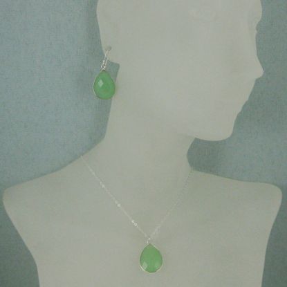 Wholesale Bezel Gem Tear Pendant Necklace & Earrings - Sterling Silver-Prenite Chalcedony (16-24")