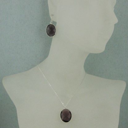 Wholesale Bezel Gem Oval Pendant Necklace & Earrings - Sterling Silver- Amethsyt (16-24")