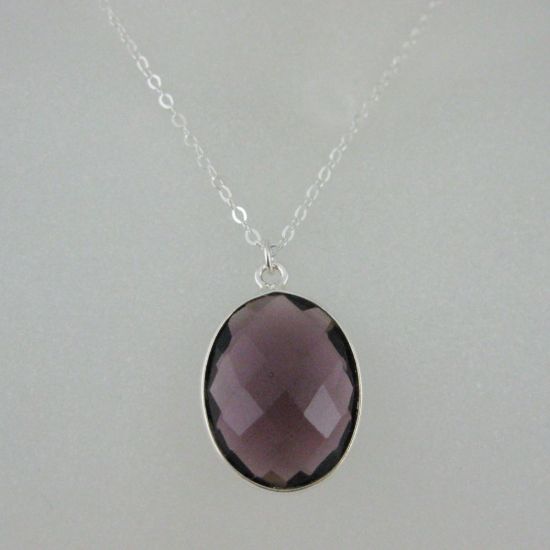 Wholesale Bezel Gem Oval Pendant Necklace & Earrings - Sterling Silver- Amethsyt (16-24")