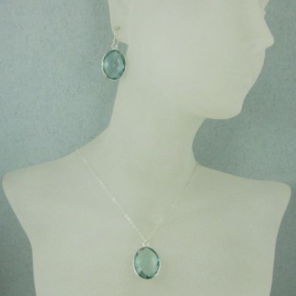 Wholesale Bezel Gem Oval Pendant Necklace & Earrings - Sterling Silver-Aqua Quartz(16-24")
