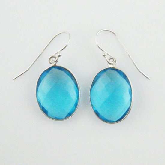 Wholesale Bezel Gem Oval Pendant Necklace & Earrings - Sterling Silver-Blue Topaz (16-24")