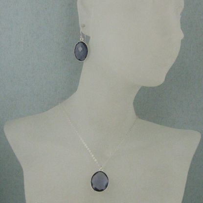 Wholesale Bezel Gem Oval Pendant Necklace & Earrings - Sterling Silver-Iolite Quartz (16-24")