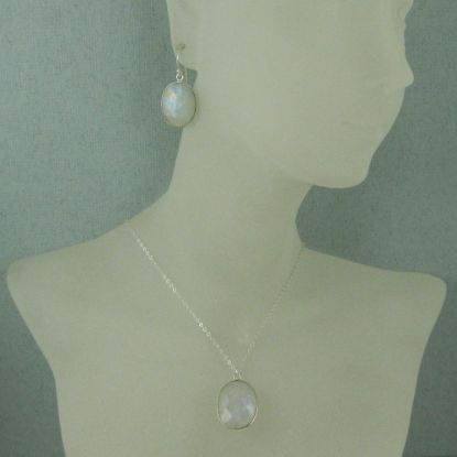 Wholesale Bezel Gem Oval Pendant Necklace & Earrings - Sterling Silver-Moonstone (16-24")