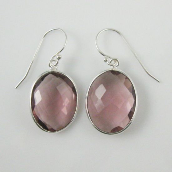 Wholesale Bezel Gem Oval Pendant Necklace & Earrings - Sterling Silver-Pink Amethyst Quartz (16-24")