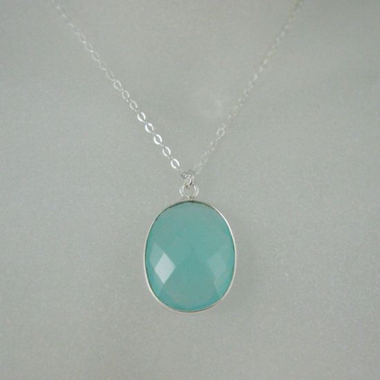 Wholesale Bezel Gem Oval Pendant Necklace & Earrings - Sterling Silver-Peru Chalcedony (16-24")