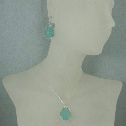 Wholesale Bezel Gem Oval Pendant Necklace & Earrings - Sterling Silver-Peru Chalcedony (16-24")