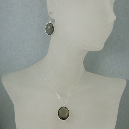 Wholesale Bezel Gem Oval Pendant Necklace & Earrings - Sterling Silver-Smoky Quartz (16-24")