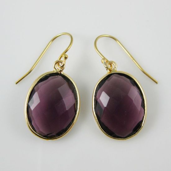 Wholesale Bezel Gemstone Oval Pendant Necklace & Earrings-Gold Plated-Amethyst (16-24")