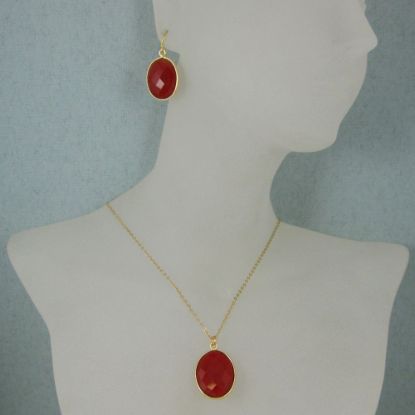 Wholesale Bezel Gemstone Oval Pendant Necklace & Earrings-Gold Plated-Carnelian (16-24")