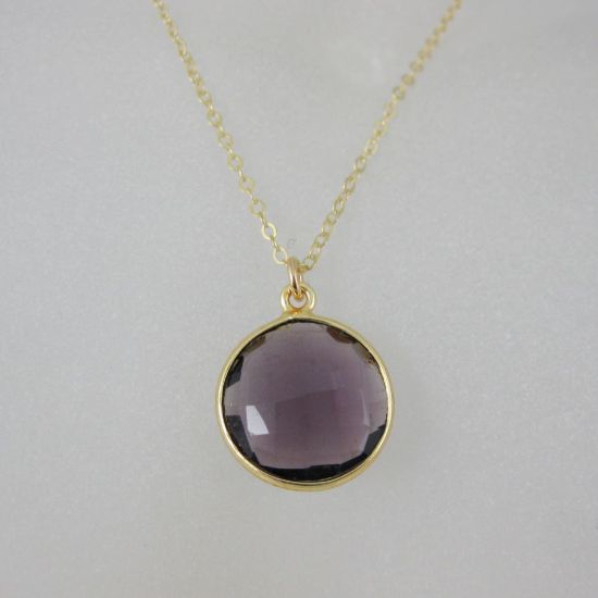 Wholesale Bezel Gemstone Round Pendant Necklace & Earrings-Gold Plated-Amethyst (16-24")