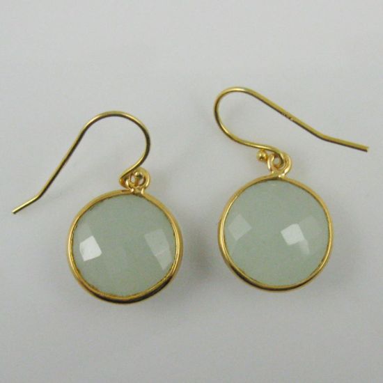 Wholesale Bezel Gemstone Round Pendant Necklace & Earrings-Gold Plated- Aqua Chalcedony (16-24")