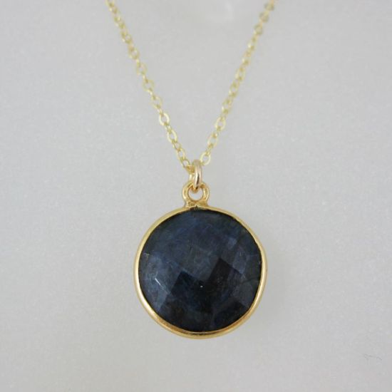 Wholesale Bezel Gemstone Round Pendant Necklace & Earrings-Gold Plated-Blue Sapphire Dyed (16-24")