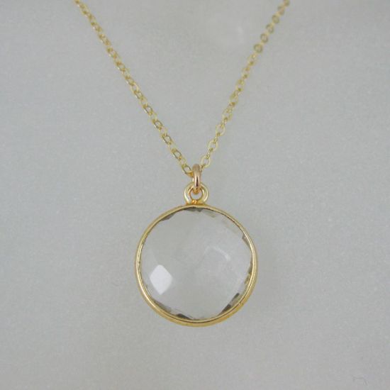 Wholesale Bezel Gemstone Round Pendant Necklace & Earrings-Gold Plated-Crystal Quartz (16-24")
