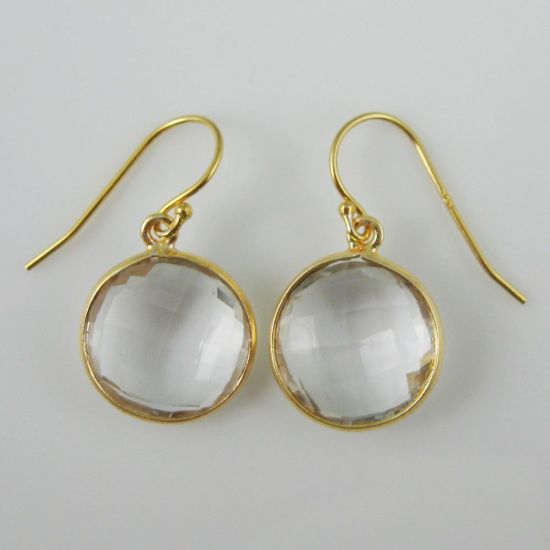 Wholesale Bezel Gemstone Round Pendant Necklace & Earrings-Gold Plated-Crystal Quartz (16-24")