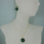 Wholesale Bezel Gemstone Round Pendant Necklace & Earrings-Gold Plated-Emerald Dyed (16-24")