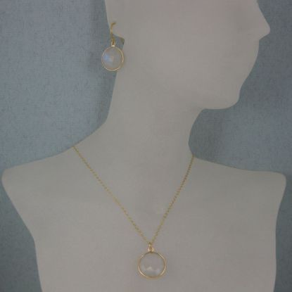 Wholesale Bezel Gemstone Round Pendant Necklace & Earrings-Gold Plated-Moonstone (16-24")