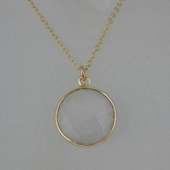 Wholesale Bezel Gemstone Round Pendant Necklace & Earrings-Gold Plated-Moonstone (16-24")