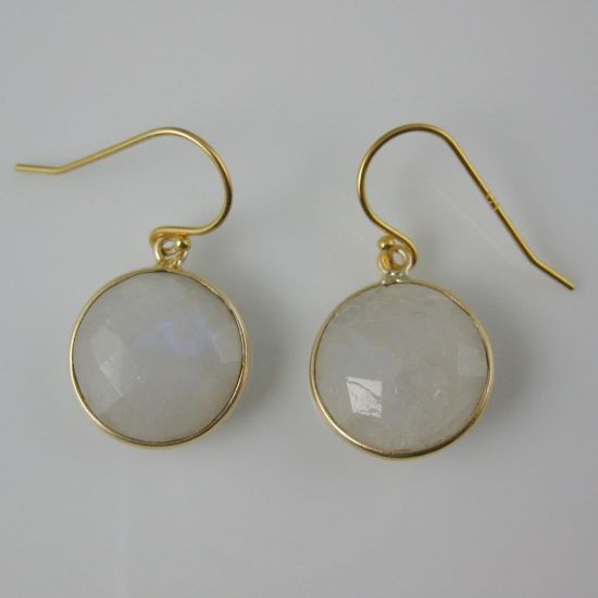 Wholesale Bezel Gemstone Round Pendant Necklace & Earrings-Gold Plated-Moonstone (16-24")