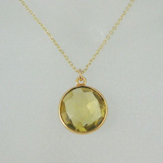 Wholesale Bezel Gemstone Round Pendant Necklace & Earrings-Gold Plated-Lemon Quartz (16-24")