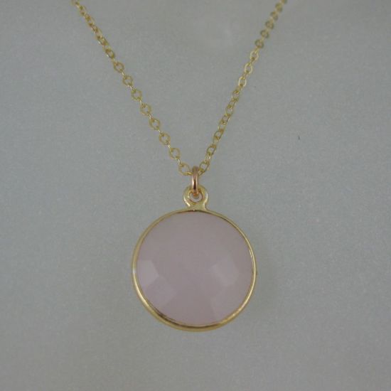 Wholesale ezel Gemstone Round Pendant Necklace & Earrings-Gold Plated-Pink Chalcedony (16-24")