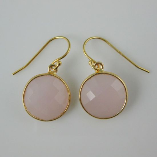 Wholesale ezel Gemstone Round Pendant Necklace & Earrings-Gold Plated-Pink Chalcedony (16-24")