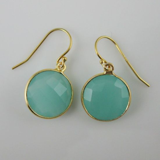 Wholesale Bezel Gemstone Round Pendant Necklace & Earrings-Gold Plated-Peru Chalcedony (16-24")