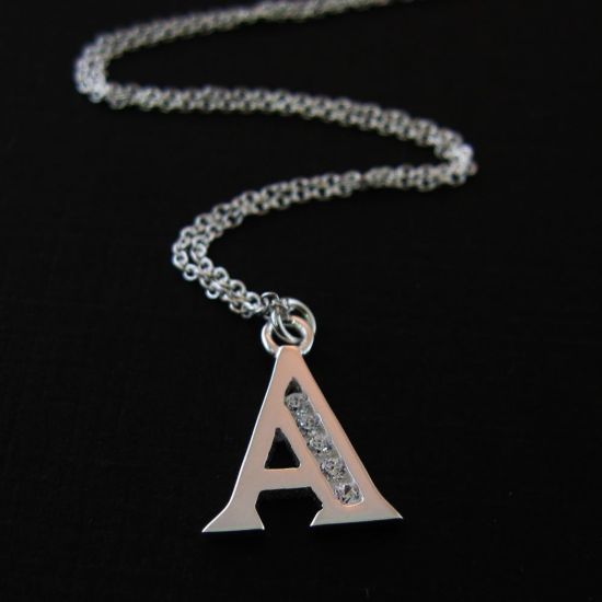 Wholesale Sterling Silver Letter CZ Charm Necklace (16-24 inch)