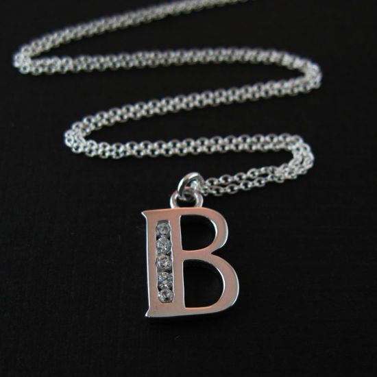 Wholesale Sterling Silver Letter CZ Charm Necklace (16-24 inch)