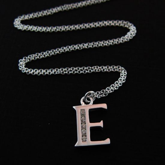 Wholesale Sterling Silver Letter CZ Charm Necklace (16-24 inch)