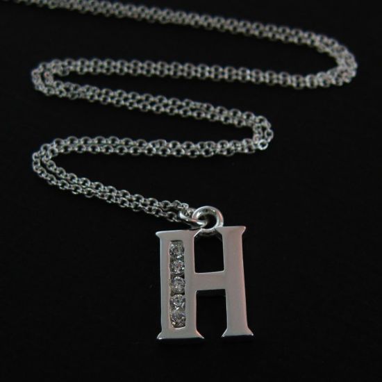 Wholesale Sterling Silver Letter CZ Charm Necklace (16-24 inch)