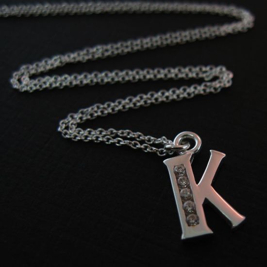 Wholesale Sterling Silver Letter CZ Charm Necklace (16-24 inch)
