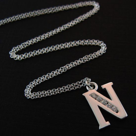 Wholesale Sterling Silver Letter CZ Charm Necklace (16-24 inch)