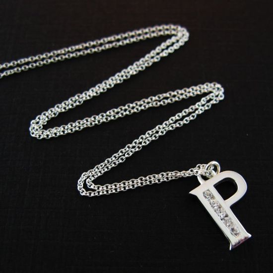 Wholesale Sterling Silver Letter CZ Charm Necklace (16-24 inch)