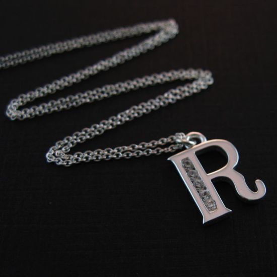 Wholesale Sterling Silver Letter CZ Charm Necklace (16-24 inch)