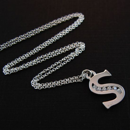 Wholesale Sterling Silver Letter CZ Charm Necklace (16-24 inch)