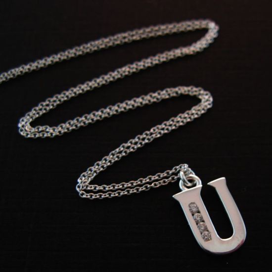 Wholesale Sterling Silver Letter CZ Charm Necklace (16-24 inch)