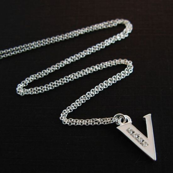 Wholesale Sterling Silver Letter CZ Charm Necklace (16-24 inch)