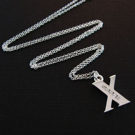 Wholesale Sterling Silver Letter CZ Charm Necklace (16-24 inch)