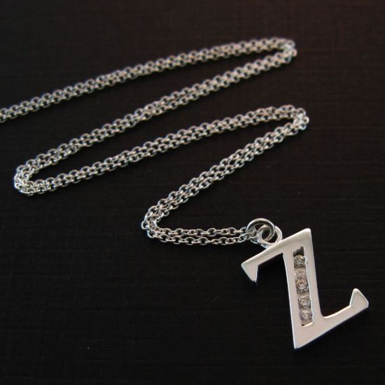 Wholesale Sterling Silver Letter CZ Charm Necklace (16-24 inch)