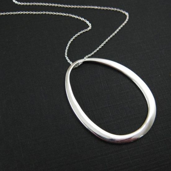 Wholesale 925 Sterling Silver Necklace - Huge Oval Charm (16-24")