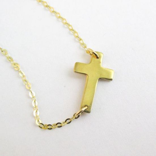 Wholesale 925 Sterling Silver Necklace- 24 K Gold Plated Vermeil- Sideways Cross Charm Pendant- (16-24 inches)