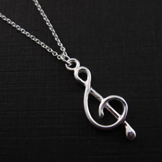 Wholesale 925 Sterling Silver Necklace-Music Note Charm Pendant Necklace (16-24 inch)