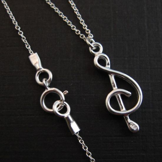 Wholesale 925 Sterling Silver Necklace-Music Note Charm Pendant Necklace (16-24 inch)