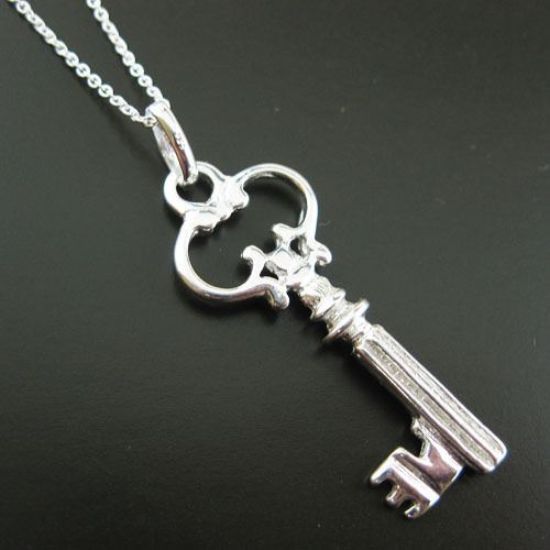 Wholesale 925 Sterling Silver Necklace- Pendant, Large Key Charm ( 16-24")