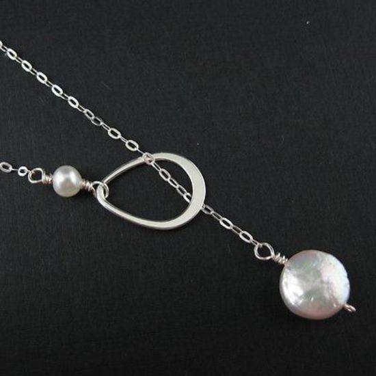 Wholesale 925 Sterling Silver Necklace-Pearl,Fresh Water Pearls,Teardrop Charm, Lariat,Necklace