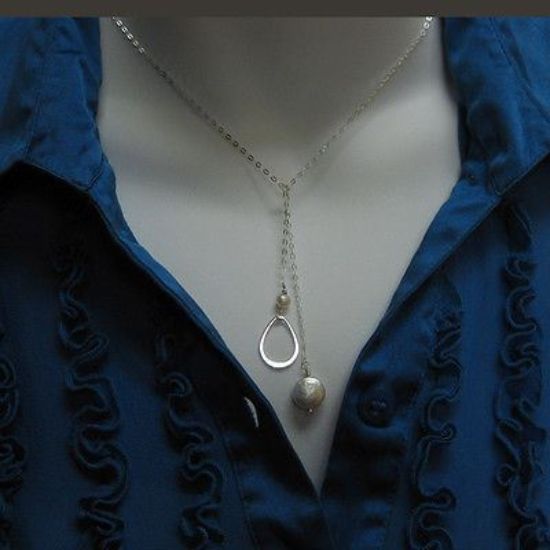 Wholesale 925 Sterling Silver Necklace-Pearl,Fresh Water Pearls,Teardrop Charm, Lariat,Necklace