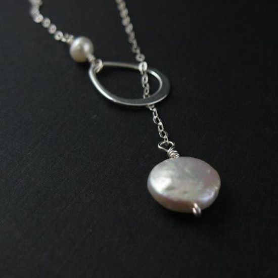 Wholesale 925 Sterling Silver Necklace-Pearl,Fresh Water Pearls,Teardrop Charm, Lariat,Necklace